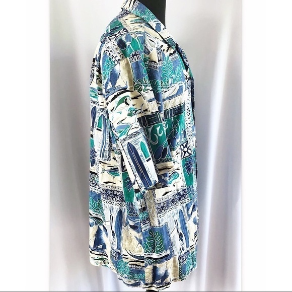 RJC Hawaiian Tropical Print Button Up Shirt Green - Picture 4 of 7